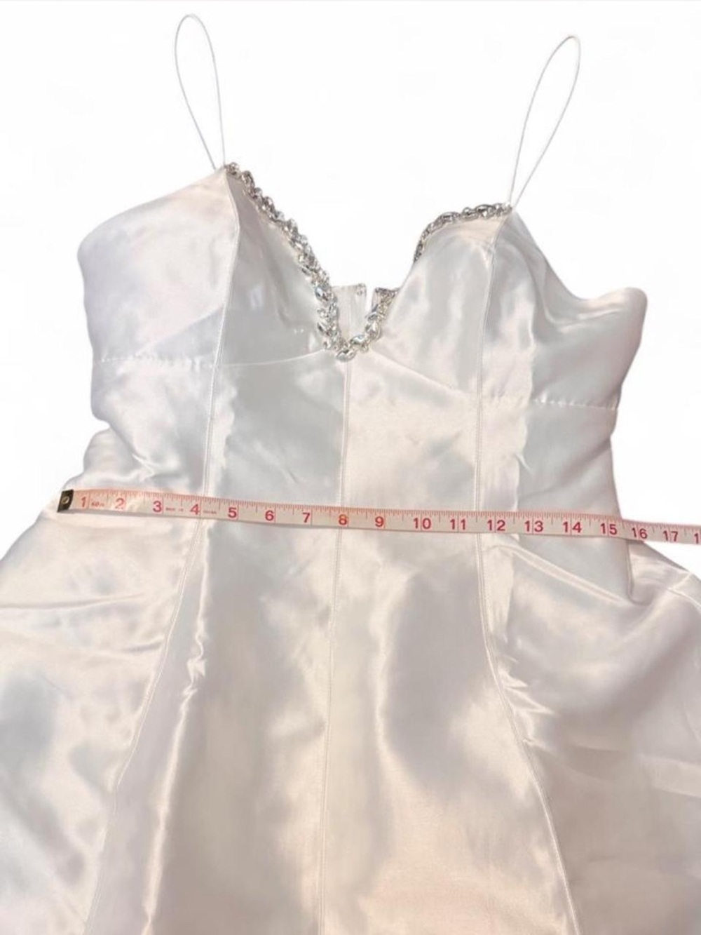 Vici Women’s Medium White Satin Rhinestone Wedding Bridal Party Mini Dress - Picture 10 of 11